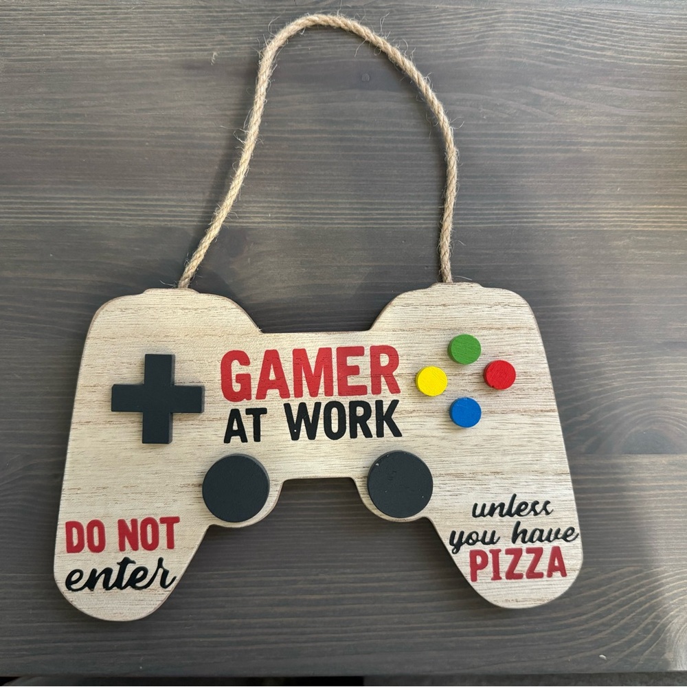 Gamer At Work Sign with Colorful Buttons